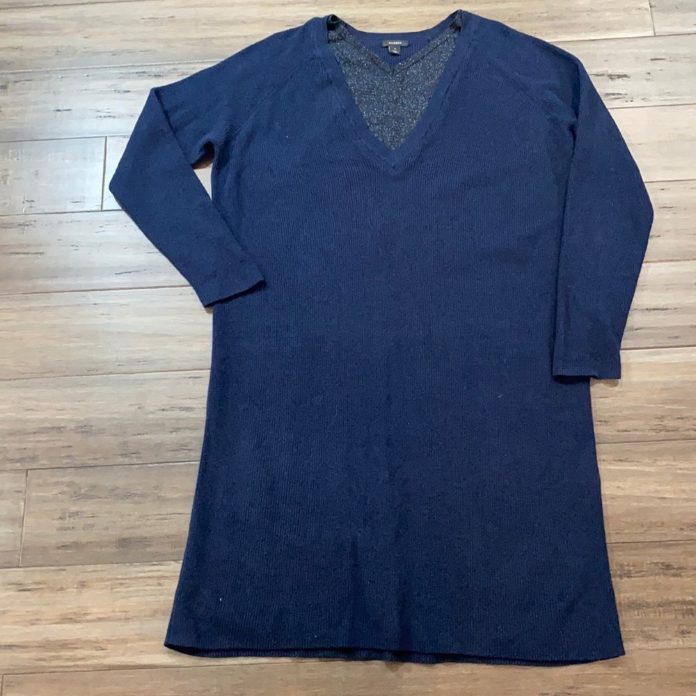 V-Neck Long Sleeve Knit Dress - Navy